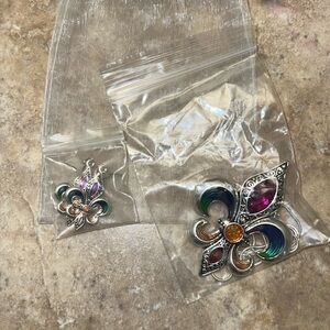 Colorful Fleur-de-lis necklace and earrings. Never worn and in great condition!